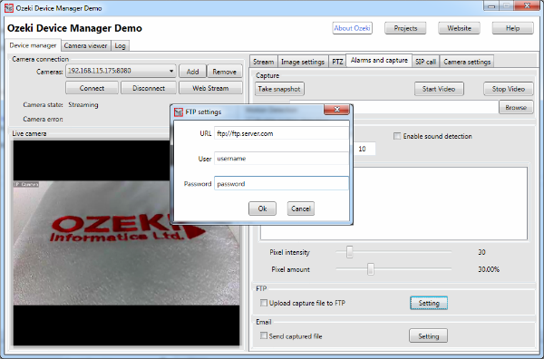 ftp settings in the onvif ip camera manager